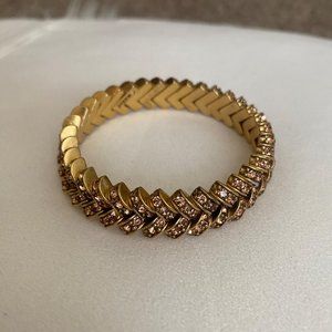 J. Crew signed stamped brushed rose gold pink jeweled gemstone stretchy bracelet